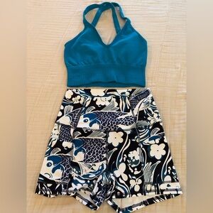 Free People Movement Good Karma Teal & black Fish Print Short and Bra Set